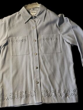 Alfred Dunner Pale Blue Eyelet Button-Front Pants Suit